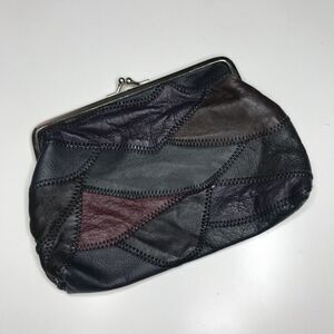Vintage Patchwork Leather Large Soft Change Purse Clutch kiss closure